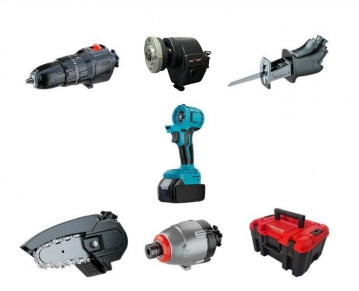 Trusa 5 in 1 Scule cu 2 acumulatori 42V, bormasina, cheie impact, minidrujba, fierastrau sabie soricel [5]
