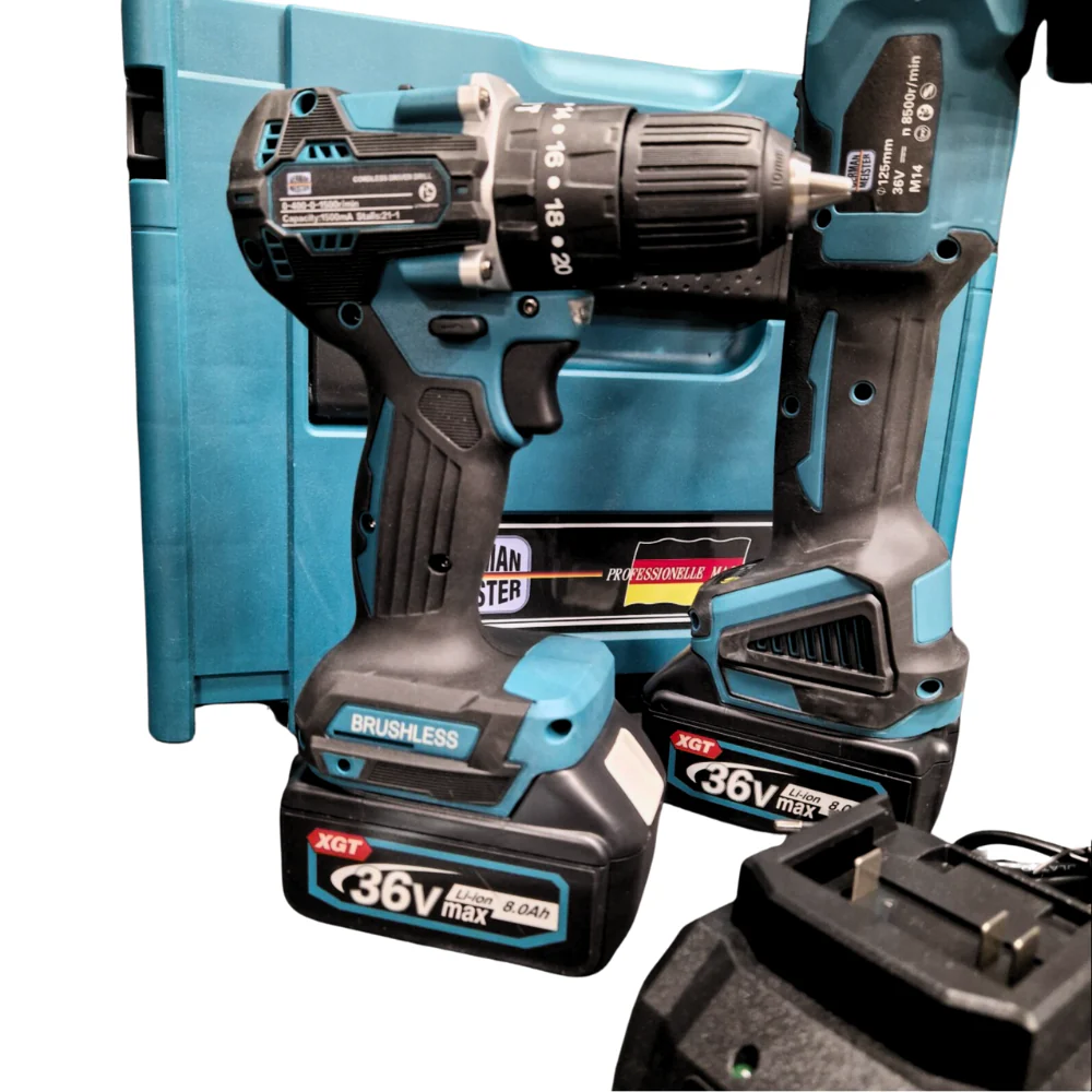 Trusa Autofiletanta cu Percutie + Polizor Unghiular / Flex, cu 2 Acumulatori 36V 8AH [5]