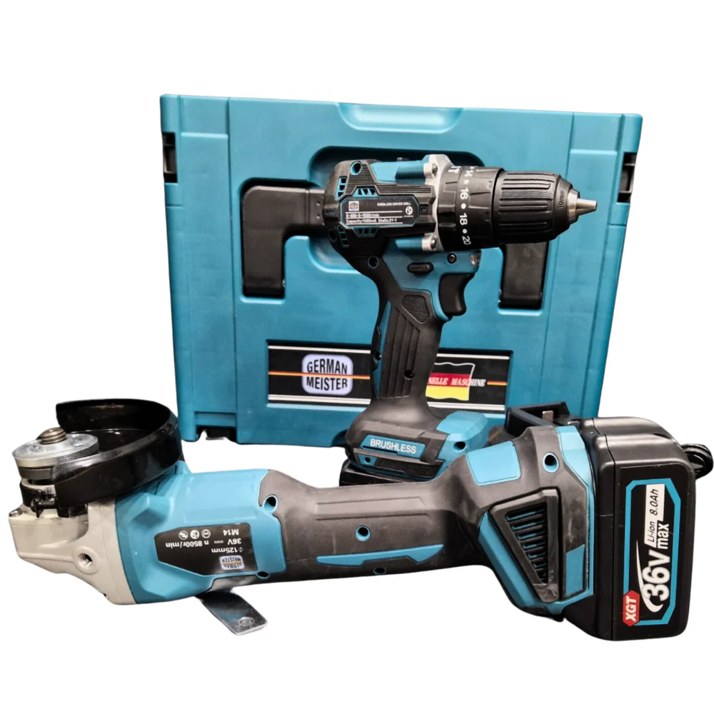 Trusa Autofiletanta cu Percutie + Polizor Unghiular / Flex, cu 2 Acumulatori 36V 8AH [4]