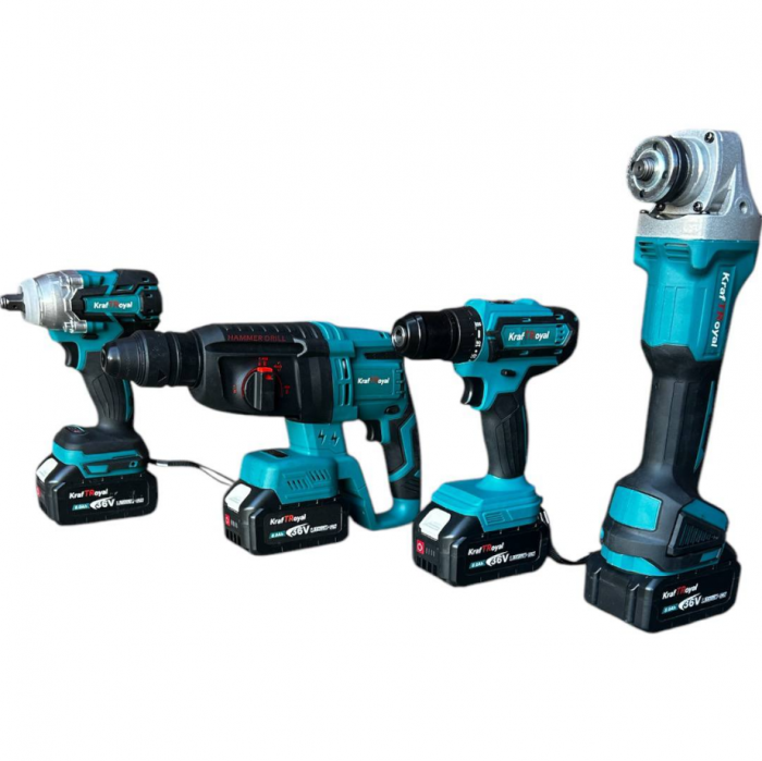 Trusa German Meister Bormasina + Flex + Rotopercutor + Masina cu Impact, 3 Acumulatori 36V 5AH + 60 Accesorii [2]