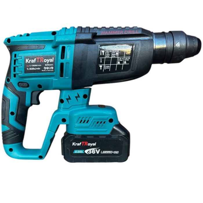 Trusa German Meister Bormasina + Flex + Rotopercutor + Masina cu Impact, 3 Acumulatori 36V 5AH + 60 Accesorii [9]
