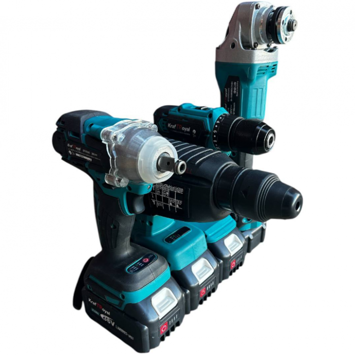 Trusa German Meister Bormasina + Flex + Rotopercutor + Masina cu Impact, 3 Acumulatori 36V 5AH + 60 Accesorii [13]