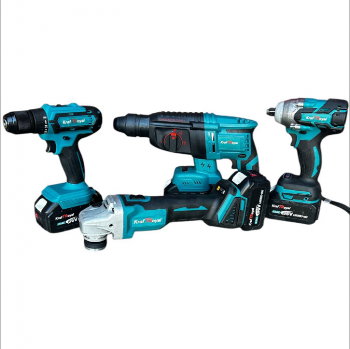Trusa German Meister Bormasina + Flex + Rotopercutor + Masina cu Impact, 3 Acumulatori 36V 5AH + 60 Accesorii [3]