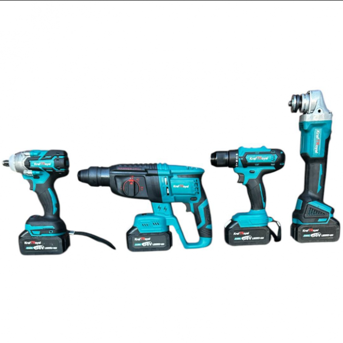 Trusa German Meister Bormasina + Flex + Rotopercutor + Masina cu Impact, 3 Acumulatori 36V 5AH + 60 Accesorii [16]