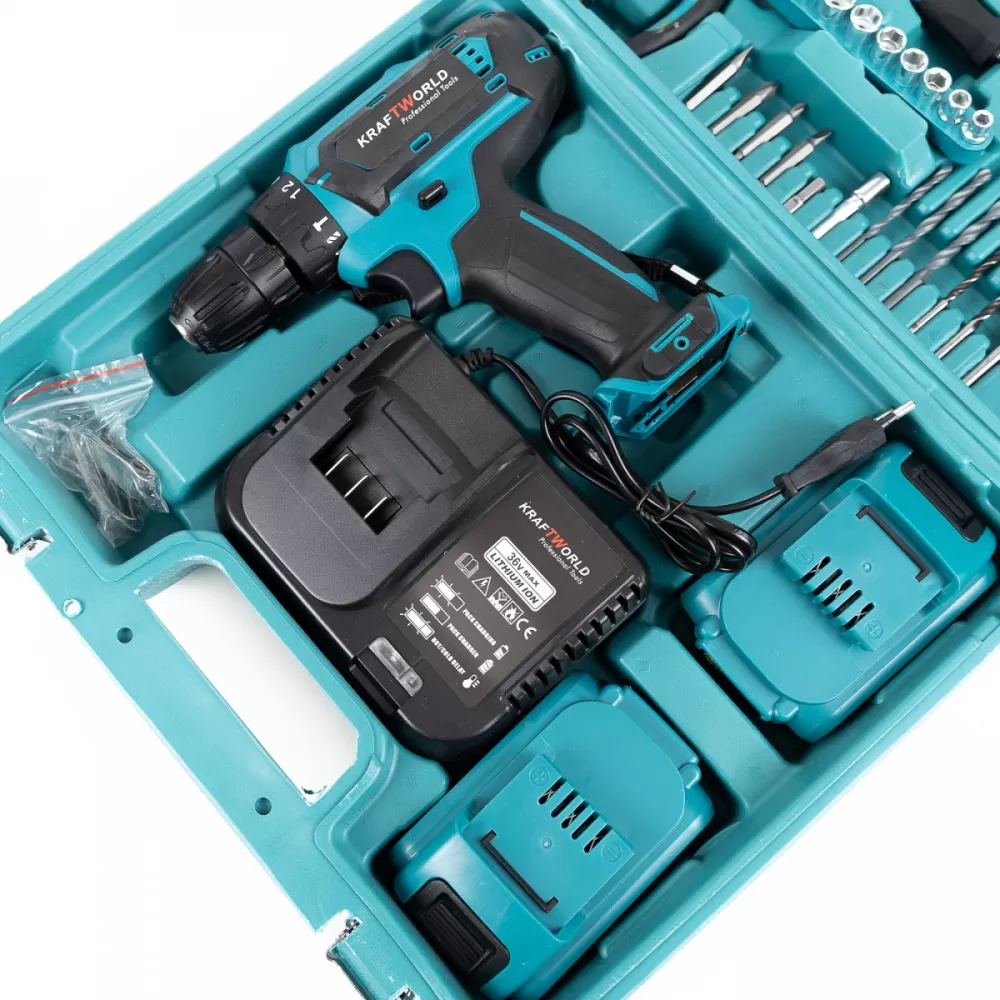 Trusa Bormasina cu percutie KraftWorld cu 2 acumulatori 36V + 30 accesorii [3]