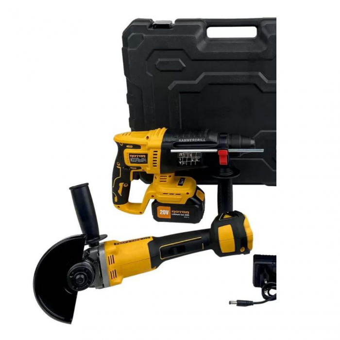 Trusa Ciocan Rotopercutor + Polizor Unghiular Flex cu 2 Acumulatori 24V 6AH [8]