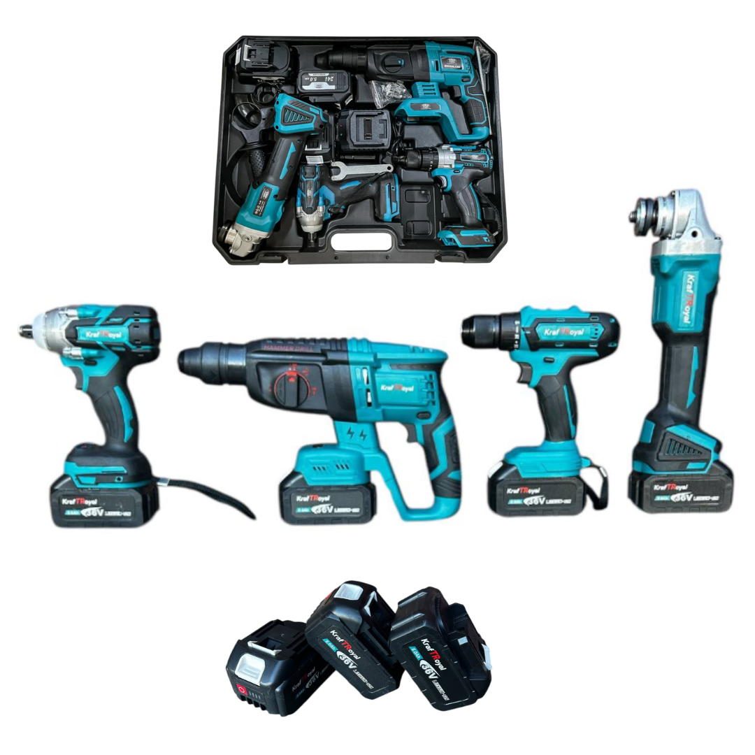 Trusa German Meister Bormasina + Flex + Rotopercutor + Masina cu Impact, 3 Acumulatori 36V 5AH + 60 Accesorii [19]