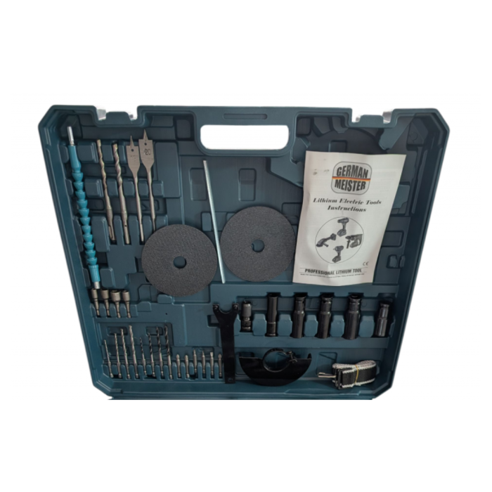 Trusa German Meister 4 Scule + Accesorii: Bormasina, Flex, Pistol Impact, Rotopercutor, cu 2 Acumulatori 36V 8AH [8]