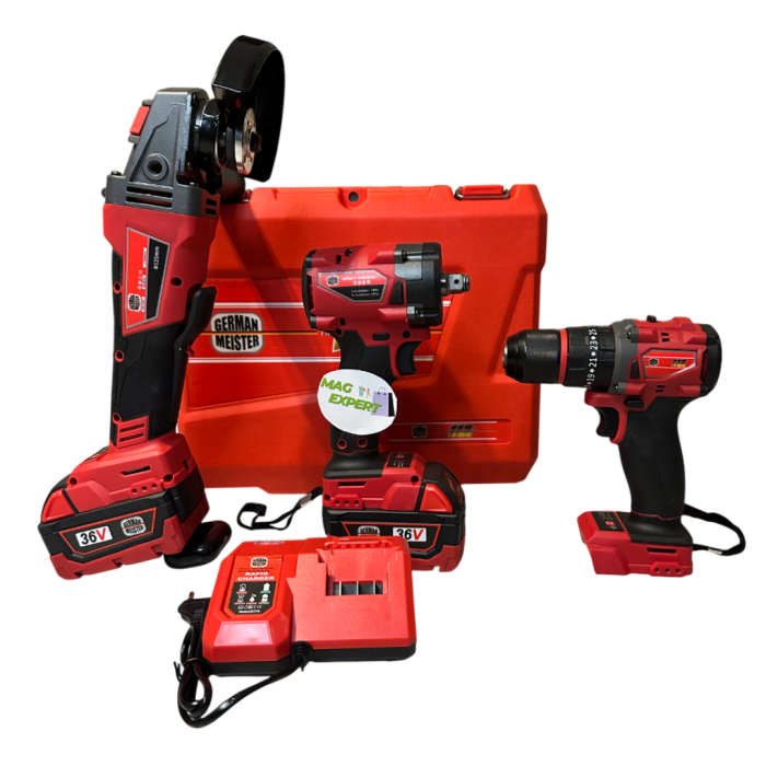 Trusa German Meister Bormasina Autofiletanta, Polizor unghiular/Flex, Masina cu Impact, cu 2 Acumulatori 36V 8Ah [10]