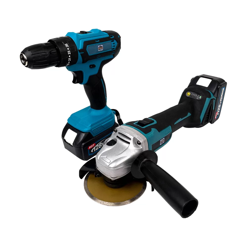 Trusa German Meister Bormasina + Polizor/Flex + Rotopercutor, cu 2 Acumulatori 128V 6AH [4]