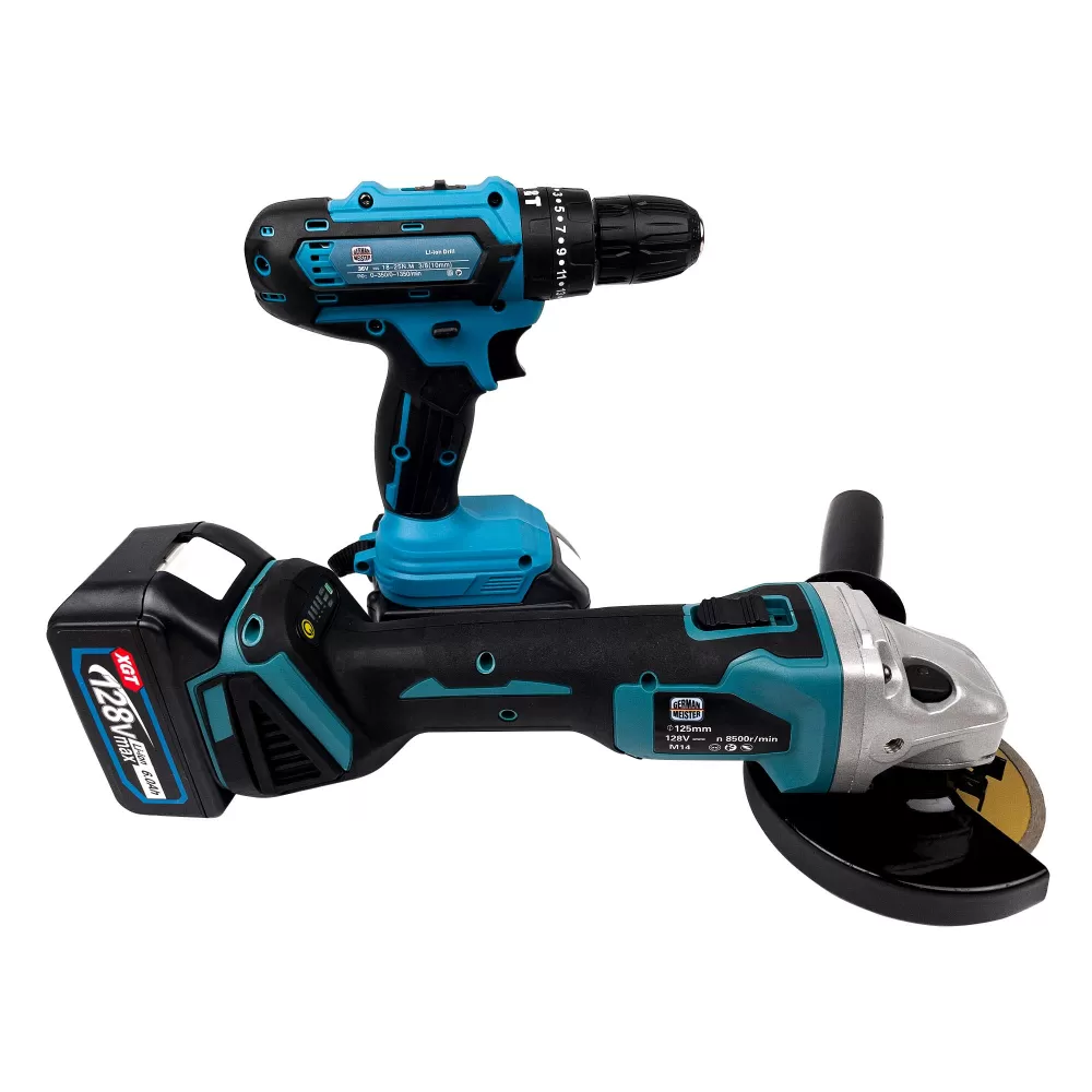Trusa German Meister Bormasina + Polizor/Flex + Rotopercutor, cu 2 Acumulatori 128V 6AH [2]