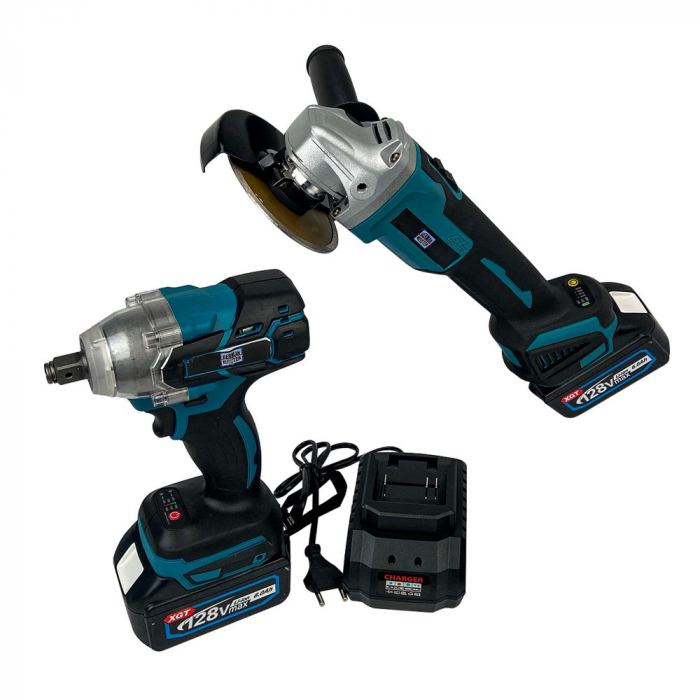 Trusa German Meister Masina cu Impact + Polizor Unghiular cu 2 Acumulatori 128V 8AH [3]