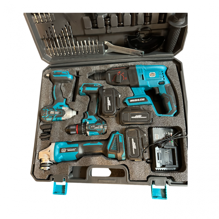 Trusa German Meister Bormasina + Flex + Rotopercutor + Masina cu Impact, 3 Acumulatori 36V 5AH + 60 Accesorii [17]