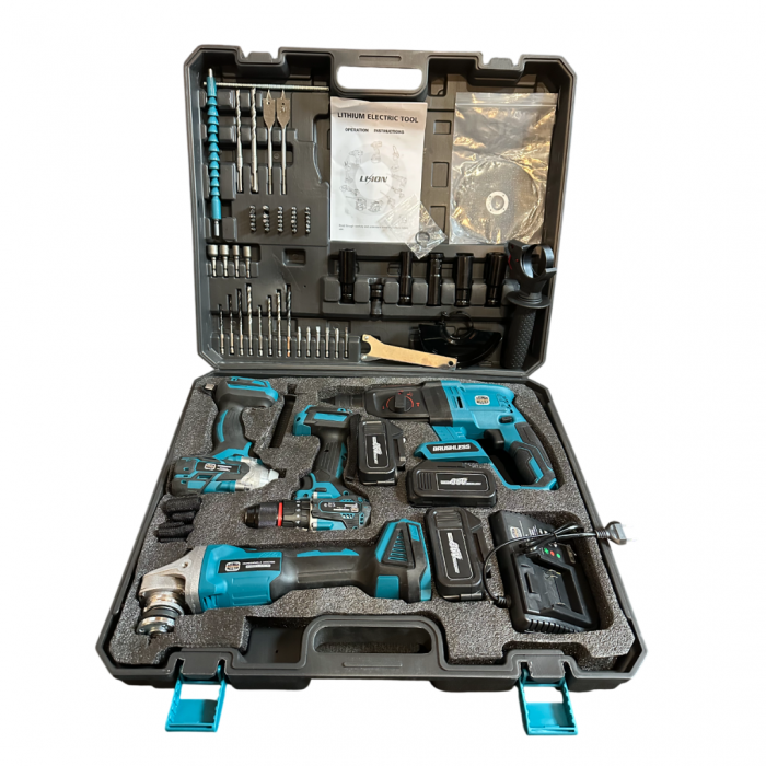 Trusa German Meister Bormasina + Flex + Rotopercutor + Masina cu Impact, 3 Acumulatori 36V 5AH + 60 Accesorii [4]