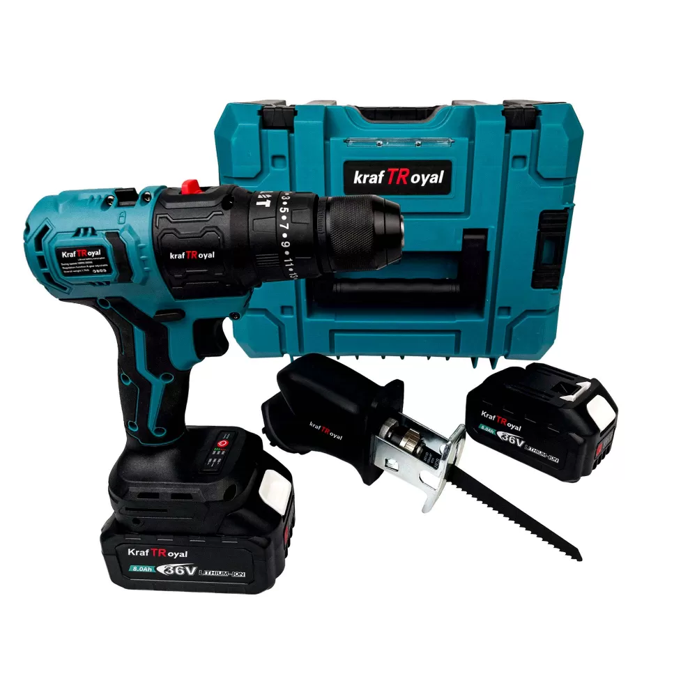 Trusa KraftRoyal 5 in 1 cu 2 Acumulatori 36V 8Ah, Autofiletanta, Impact, Flex, Fierastrau Sabie, MiniDrujba [3]