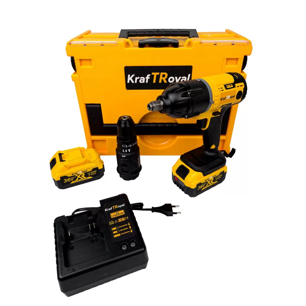 Trusa KraftRoyal 5 in 1 cu 2 Acumulatori 36V 8AH, Autofiletanta, Masina Impact, Flex, Rotopercutor, Pistol Spalat cu Presiune [2]
