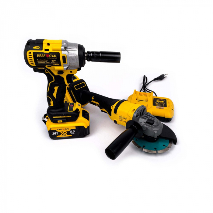 Trusa KraftWold Masina de Insurubat cu Impact + Polizor Unghiular / Flex cu 2 Acumulatori 36V 8AH [2]