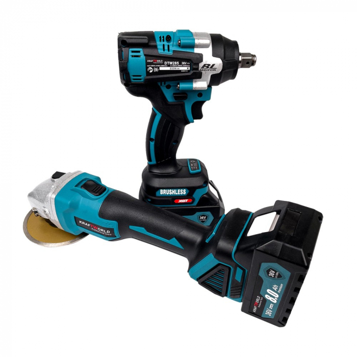 Trusa KraftWolrd Polizor / Flex + Masina de Impact, 2 Acumulatori 36V 8AH [4]