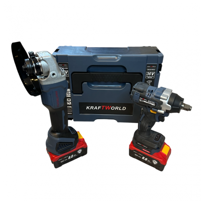 Trusa KraftWorld Masina cu Impact + Polizor Unghiular / Flex, cu 2 Acumulatori 36V 8AH [4]