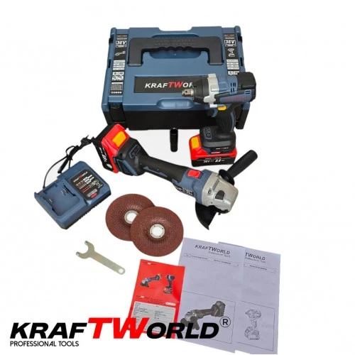 Trusa KraftWorld Masina cu Impact + Polizor Unghiular / Flex, cu 2 Acumulatori 36V 8AH [11]
