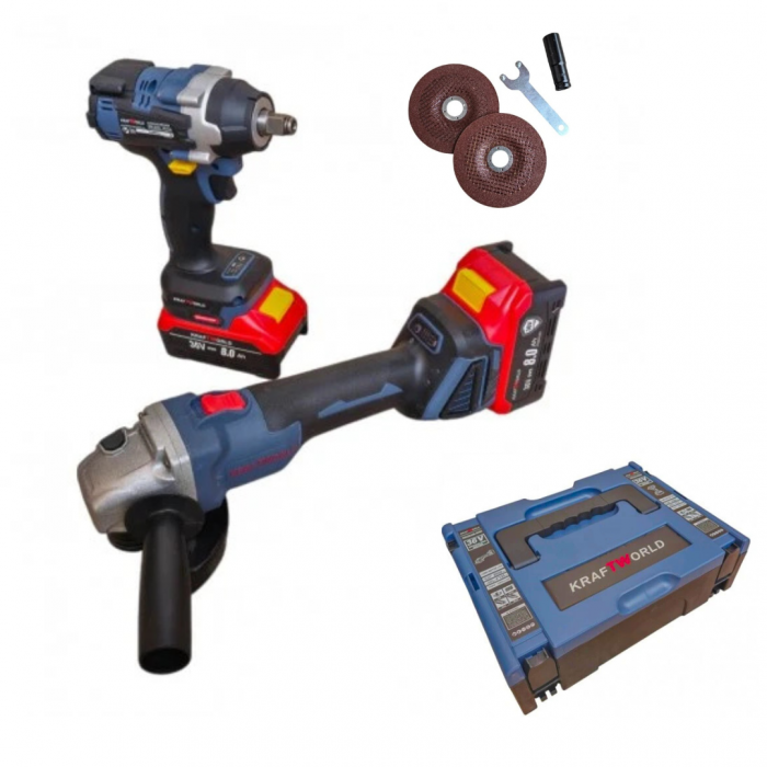 Trusa KraftWorld Masina cu Impact + Polizor Unghiular / Flex, cu 2 Acumulatori 36V 8AH [2]