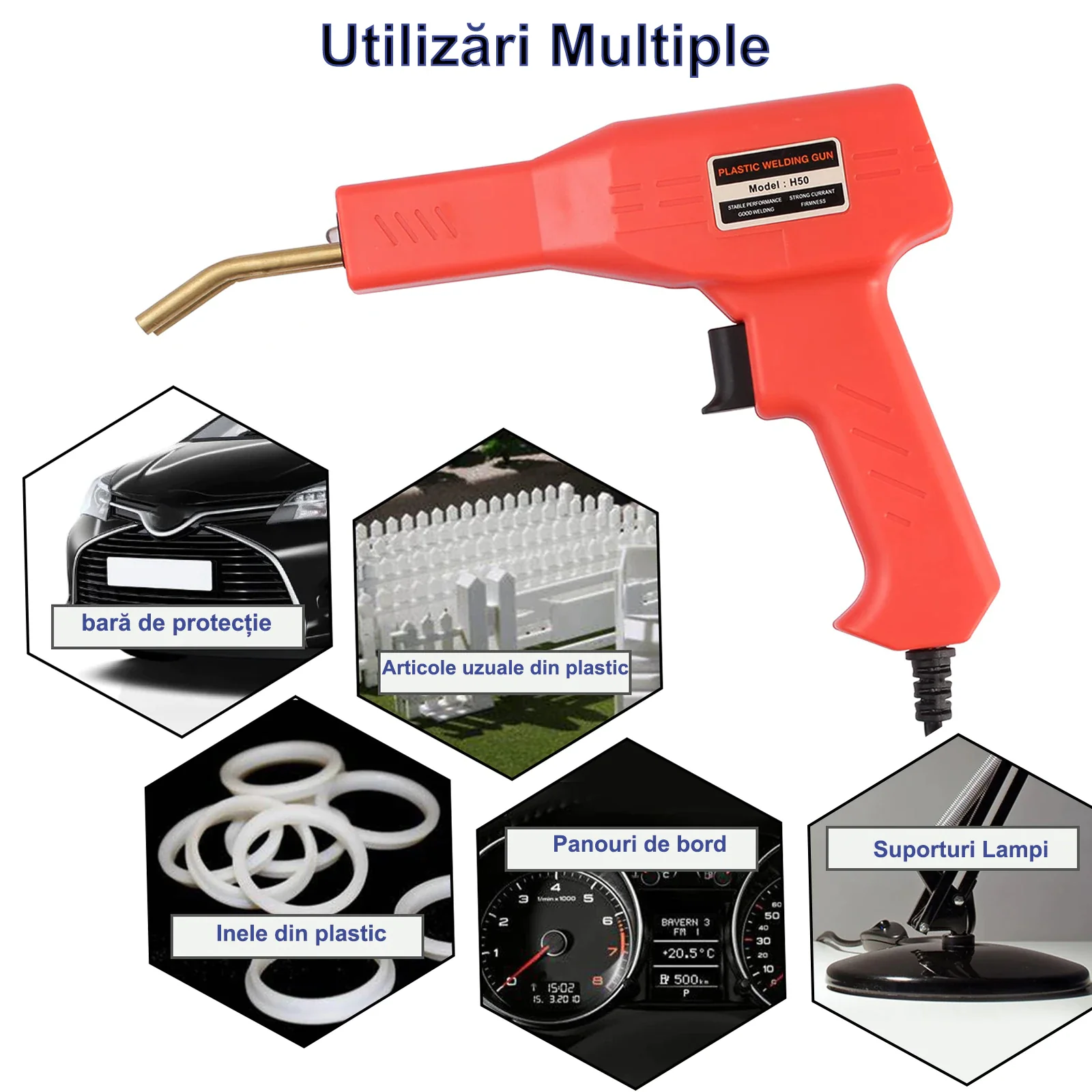 Trusa pistol profesional pentru lipit/sudat plastic, kit reparare fisuri din plastic, polipropilena, 200 capse de intarire, putere 50W [9]