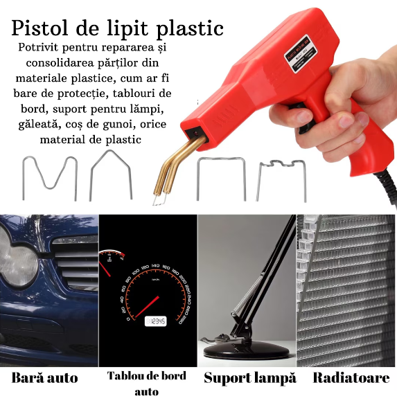 Trusa pistol profesional pentru lipit/sudat plastic, kit reparare fisuri din plastic, polipropilena, 200 capse de intarire, putere 50W [7]