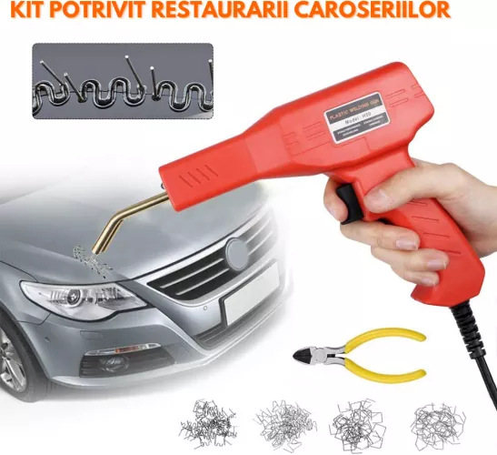 Trusa pistol profesional pentru lipit/sudat plastic, kit reparare fisuri din plastic, polipropilena, 200 capse de intarire, putere 50W [3]