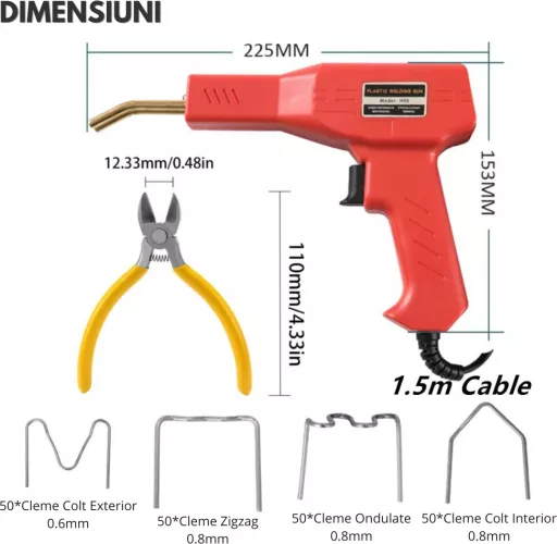 Trusa pistol profesional pentru lipit/sudat plastic, kit reparare fisuri din plastic, polipropilena, 200 capse de intarire, putere 50W [2]