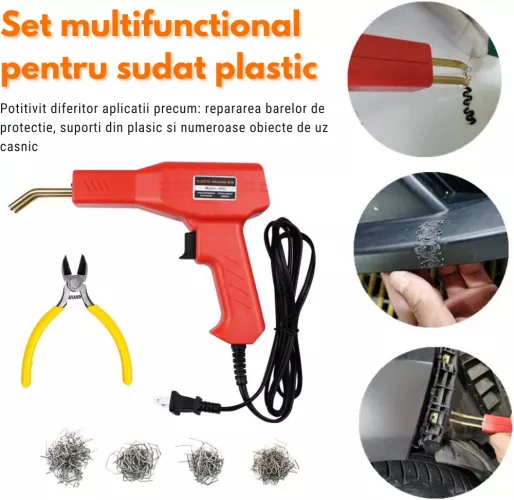 Trusa pistol profesional pentru lipit/sudat plastic, kit reparare fisuri din plastic, polipropilena, 200 capse de intarire, putere 50W [4]
