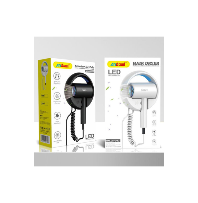 Uscator de Par cu Montare pe Perete, lumina albastra, Cablu cu arc spiralat, Andowl Q-F002 [2]