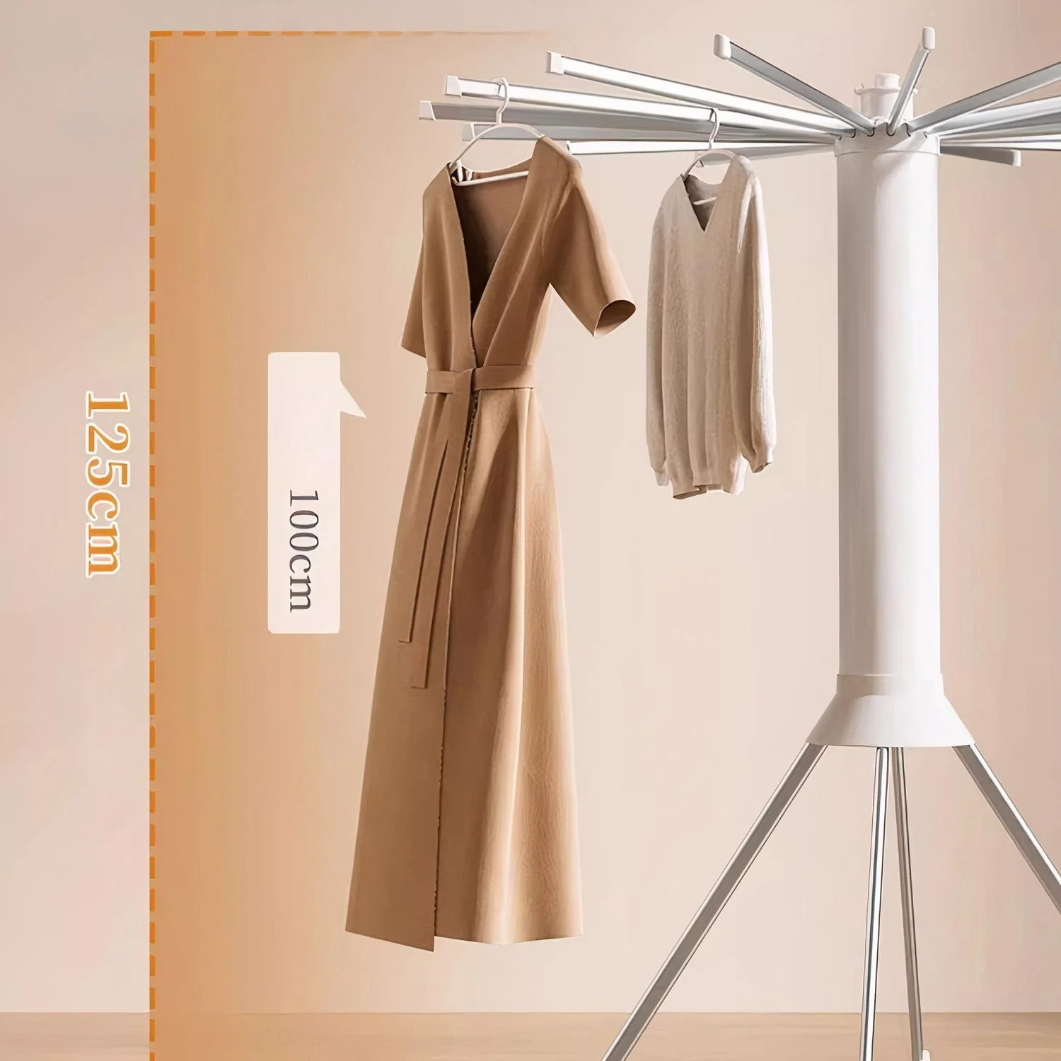 Uscator de Rufe Pliabil Complet, 16 Brate Rotative, Tip Trepied, Aluminiu Inoxidabil, Portabil, Interior/Exterior [9]