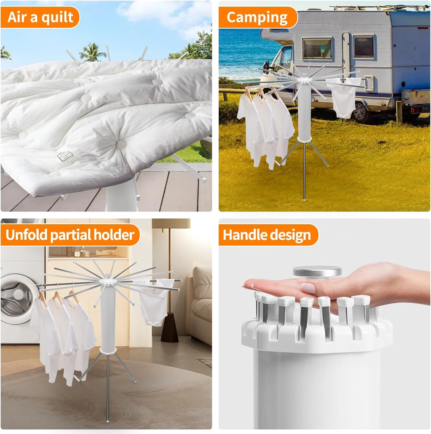 Uscator de Rufe Pliabil Complet, 16 Brate Rotative, Tip Trepied, Aluminiu Inoxidabil, Portabil, Interior/Exterior [3]