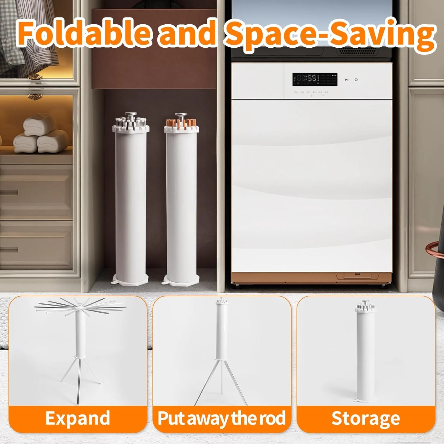 Uscator de Rufe Pliabil Complet, 16 Brate Rotative, Tip Trepied, Aluminiu Inoxidabil, Portabil, Interior/Exterior [7]