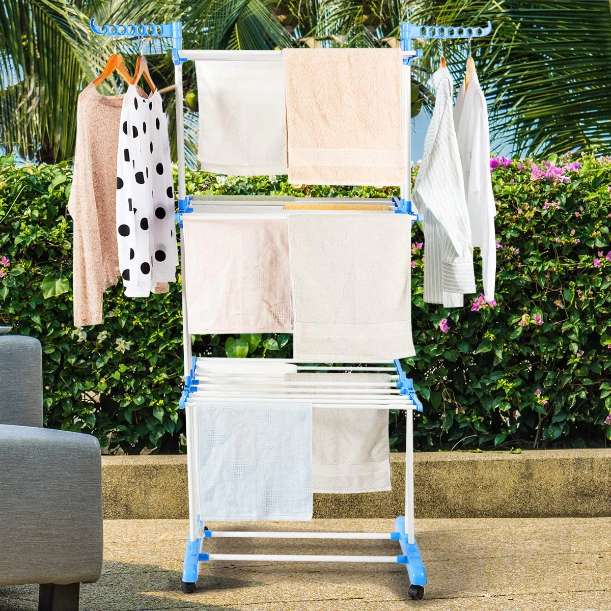 Uscator vertical, mobil si pliabil pentru rufe cu suport umerase, 78x50x173 cm [3]