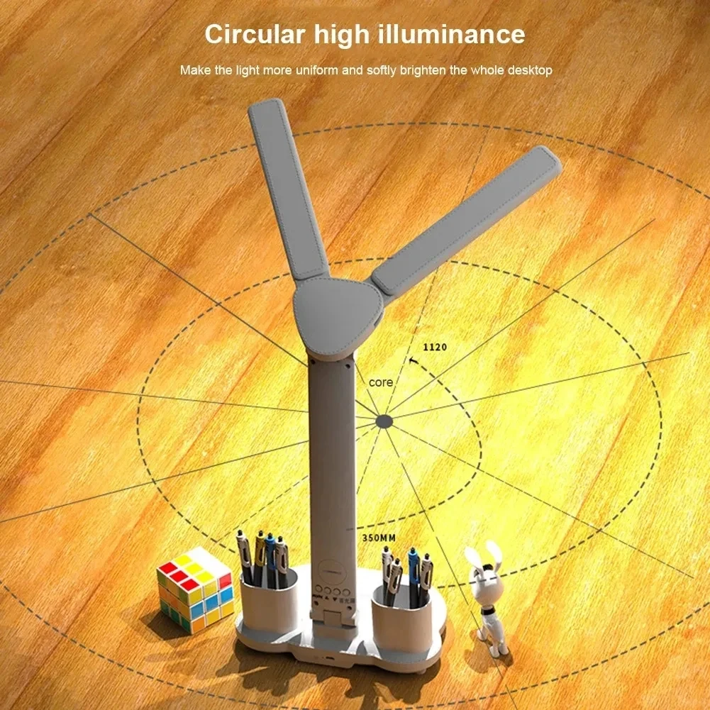 Veioza LED cu 2 Capete Reglabile, Touch Switch, Incarcare USB, Data si Temperatura, Suport pixuri, de birou [3]