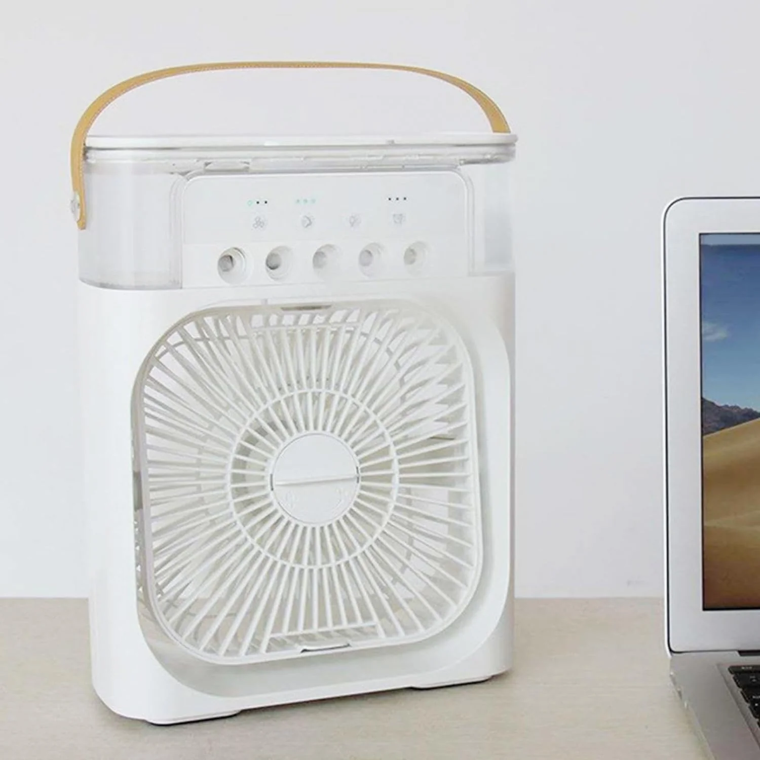 Ventilator portabil 3 în 1 cu pulverizare: racorire, umidificare și iluminare în 7 culori [11]