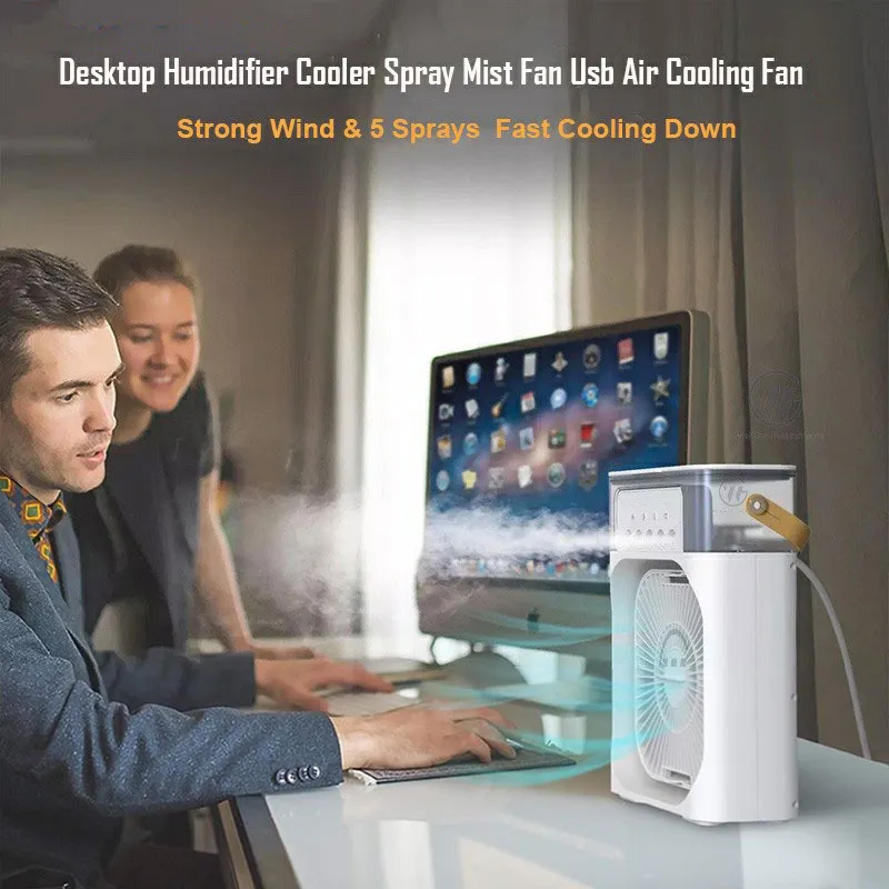 Ventilator portabil 3 în 1 cu pulverizare: racorire, umidificare și iluminare în 7 culori [4]