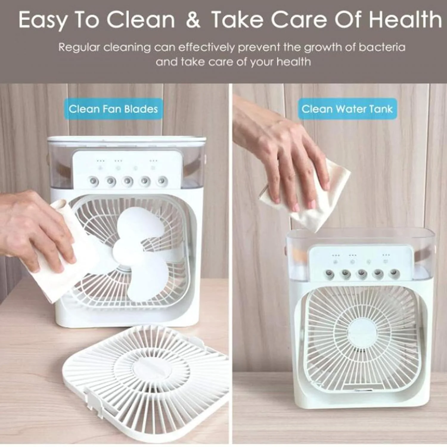 Ventilator portabil 3 în 1 cu pulverizare: racorire, umidificare și iluminare în 7 culori [14]