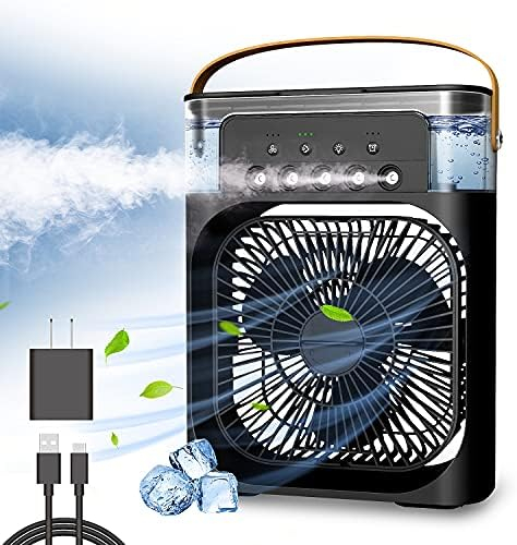 Ventilator portabil 3 în 1 cu pulverizare: racorire, umidificare și iluminare în 7 culori [10]