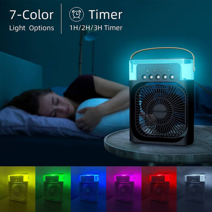 Ventilator portabil 3 în 1 cu pulverizare: racorire, umidificare și iluminare în 7 culori [5]