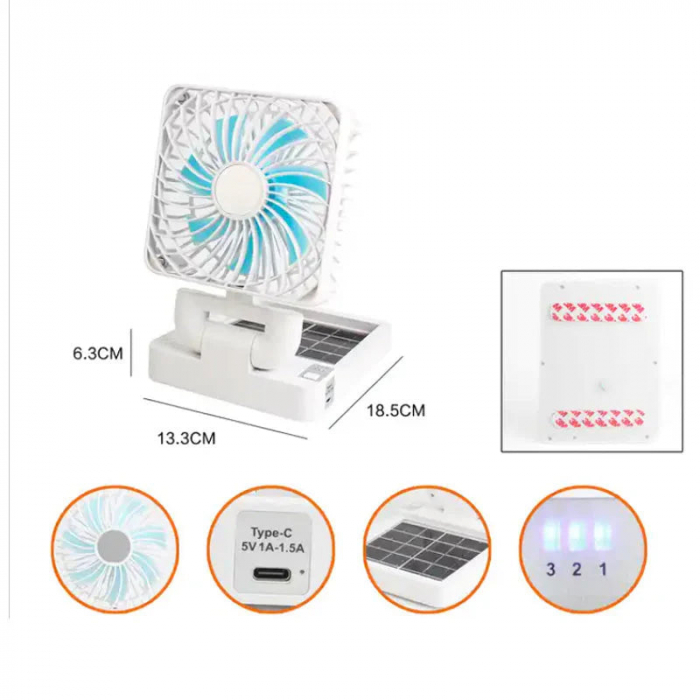 Ventilator Portabil cu Panou Solar, USB [6]