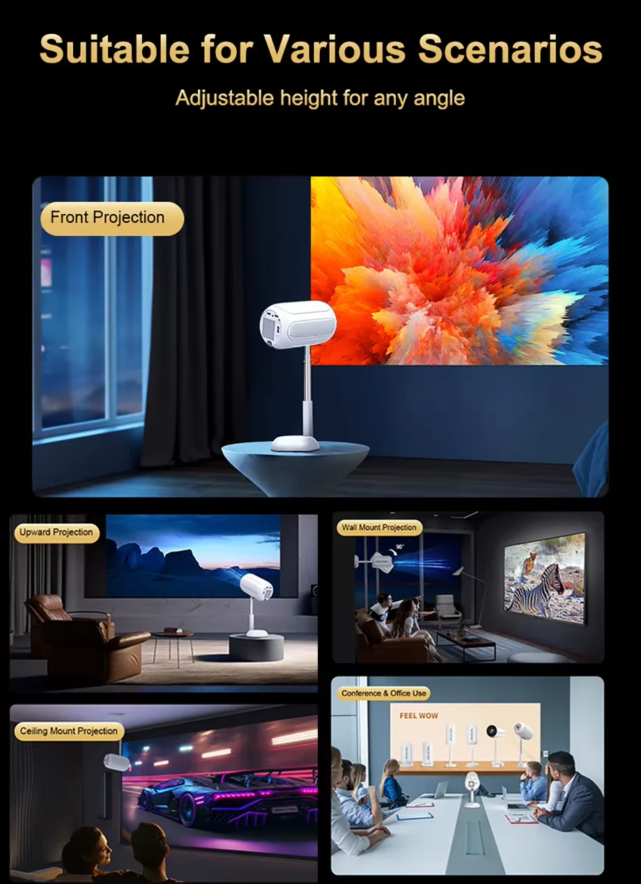 Videoproiector 4K inteligent, 12000 lumeni, suport extensibil, 240 ANSI, WiFi, Bluetooth, 4M proiectie [9]