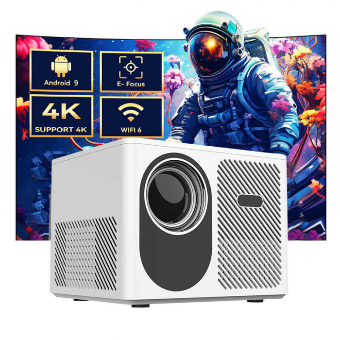 Videoproiector LED Full HD 1080p, 500 ANSI lumeni, Android 11, portabil, 1kg, distanta proiectie 1-6 metri, contrast 3000:1, boxa integrata, proiectie filme [1]