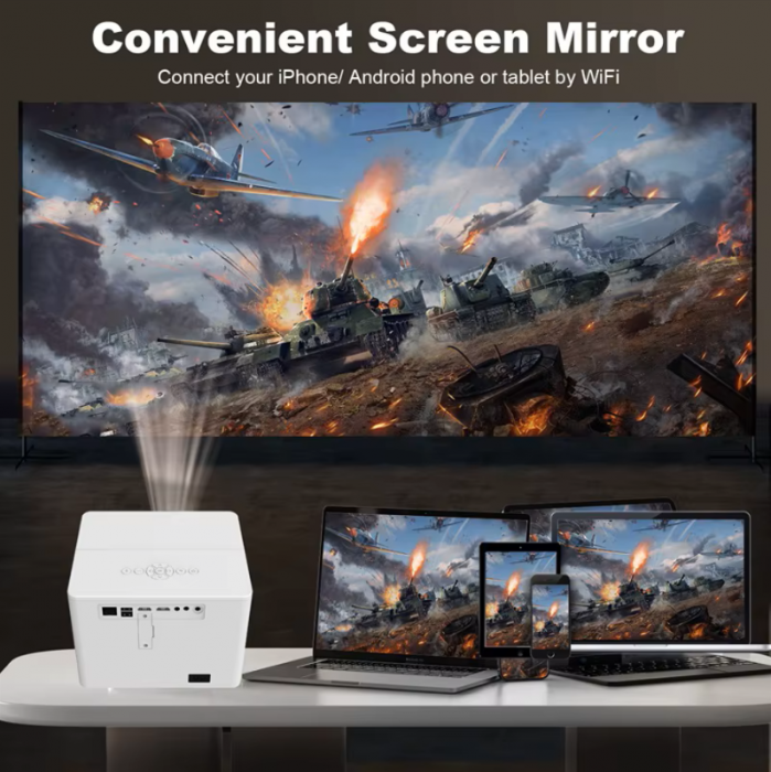 Videoproiector LED Full HD 1080p, 500 ANSI lumeni, Android 11, portabil, 1kg, distanta proiectie 1-6 metri, contrast 3000:1, boxa integrata, proiectie filme [5]