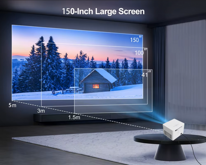 Videoproiector LED Full HD 1080p, 500 ANSI lumeni, Android 11, portabil, 1kg, distanta proiectie 1-6 metri, contrast 3000:1, boxa integrata, proiectie filme [8]