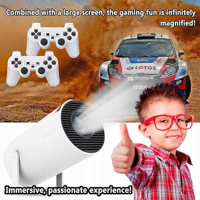Videoproiector Portabil 4K Ultra HD cu 2 Controllere si 10.000 Jocuri incluse, WiFi, Bluetooth 5.0, 5000 lumeni, difuzor integrat, telecomanda, Rotatie 180 grade, Andowl [6]