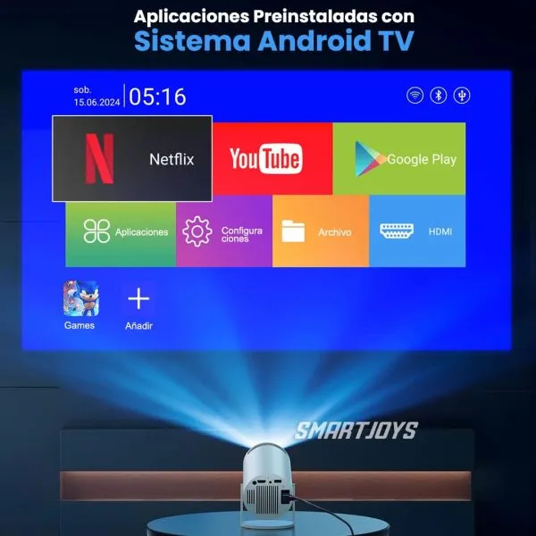 Videoproiector Portabil 4K Ultra HD cu 2 Controllere si 10.000 Jocuri incluse, WiFi, Bluetooth 5.0, 5000 lumeni, difuzor integrat, telecomanda, Rotatie 180 grade, Andowl [2]