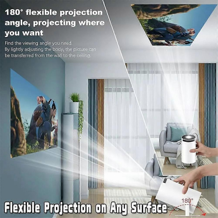 Videoproiector Portabil 4K Ultra HD cu 2 Controllere si 10.000 Jocuri incluse, WiFi, Bluetooth 5.0, 5000 lumeni, difuzor integrat, telecomanda, Rotatie 180 grade, Andowl [8]