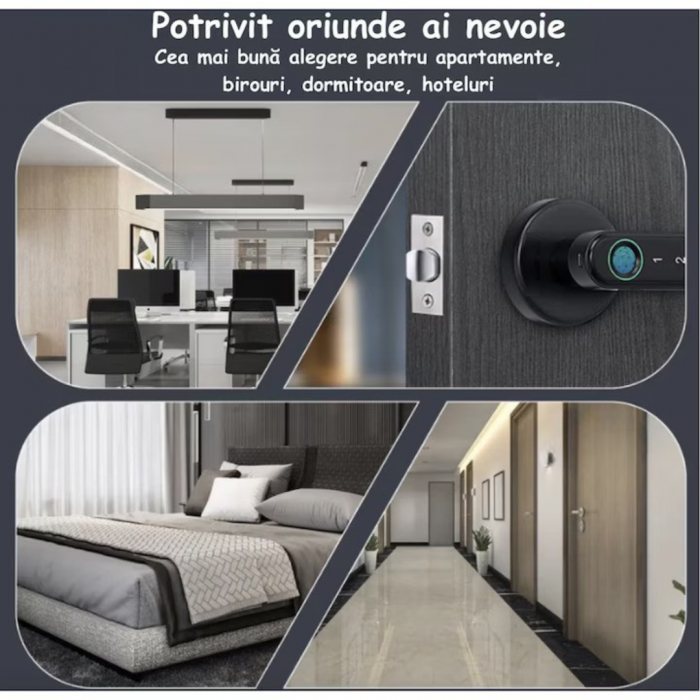 Yala Incuietoare Digitala Smart, Pentru Casa, Apartament, Hotel, Inteligenta, Deblocare Amprenta, Cod PIN, Cheie, Negru [4]